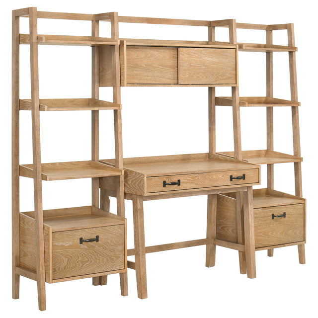 Tampa Furniture Outlet - Coaster - Fabian 4-piece Computer Desk and Bookshelf Set Distressed Light Brown - 802041-SET