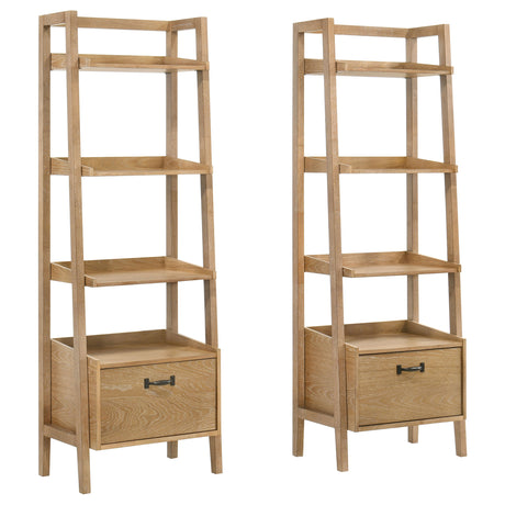 Tampa Furniture Outlet - Coaster - Fabian 2-piece 4-shelf Bookshelf with Drawer Distressed Light Brown - 802043