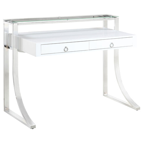 Tampa Furniture Outlet - Coaster - Gemma 48-inch 2-drawer Writing Desk White High Gloss - 802141