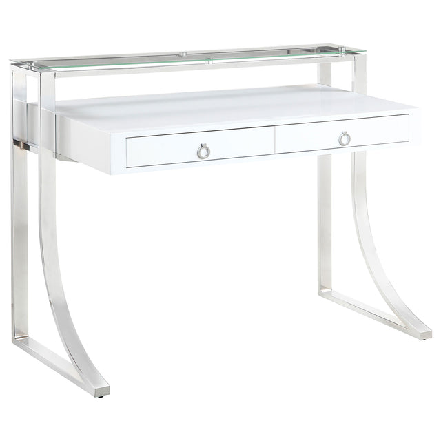 Tampa Furniture Outlet - Coaster - Gemma 48-inch 2-drawer Writing Desk White High Gloss - 802141