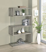 Emelle 63-inch 4-shelf Glass Panel Bookshelf Grey Driftwood - Tampa Furniture Outlet