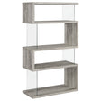 Tampa Furniture Outlet - Coaster - Emelle 63-inch 4-shelf Glass Panel Bookshelf Grey Driftwood - 802340