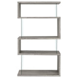 Emelle 63-inch 4-shelf Glass Panel Bookshelf Grey Driftwood - Tampa Furniture Outlet