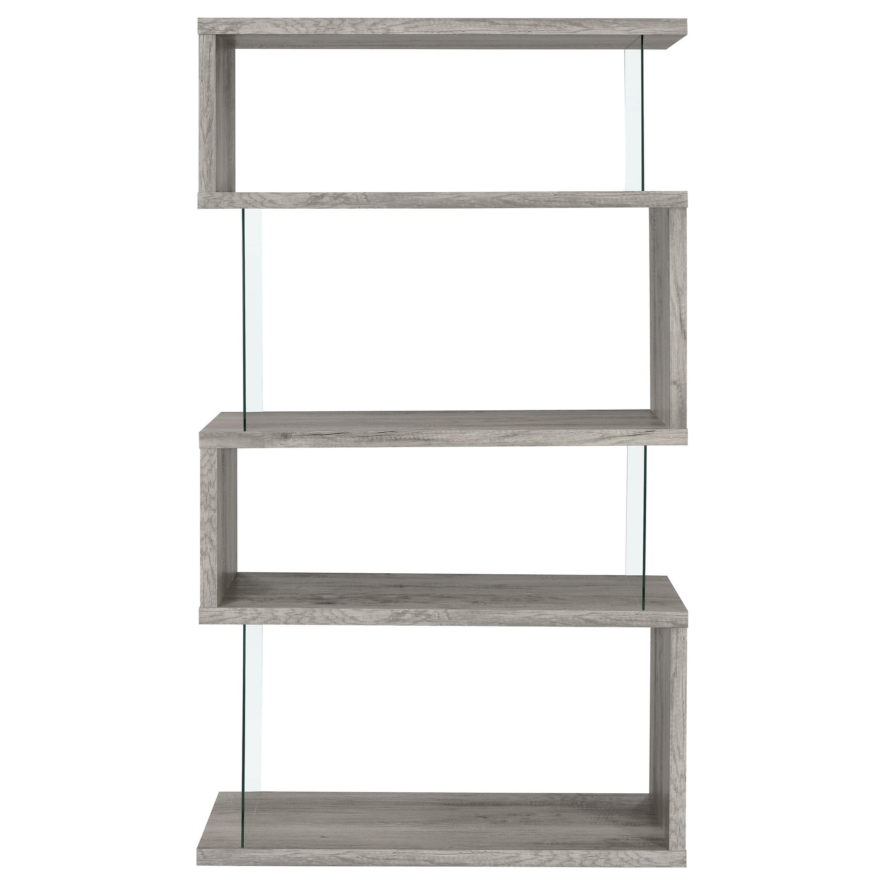 Emelle 63-inch 4-shelf Glass Panel Bookshelf Grey Driftwood - Tampa Furniture Outlet
