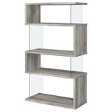 Emelle 63-inch 4-shelf Glass Panel Bookshelf Grey Driftwood - Tampa Furniture Outlet