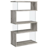 Emelle 63-inch 4-shelf Glass Panel Bookshelf Grey Driftwood - Tampa Furniture Outlet