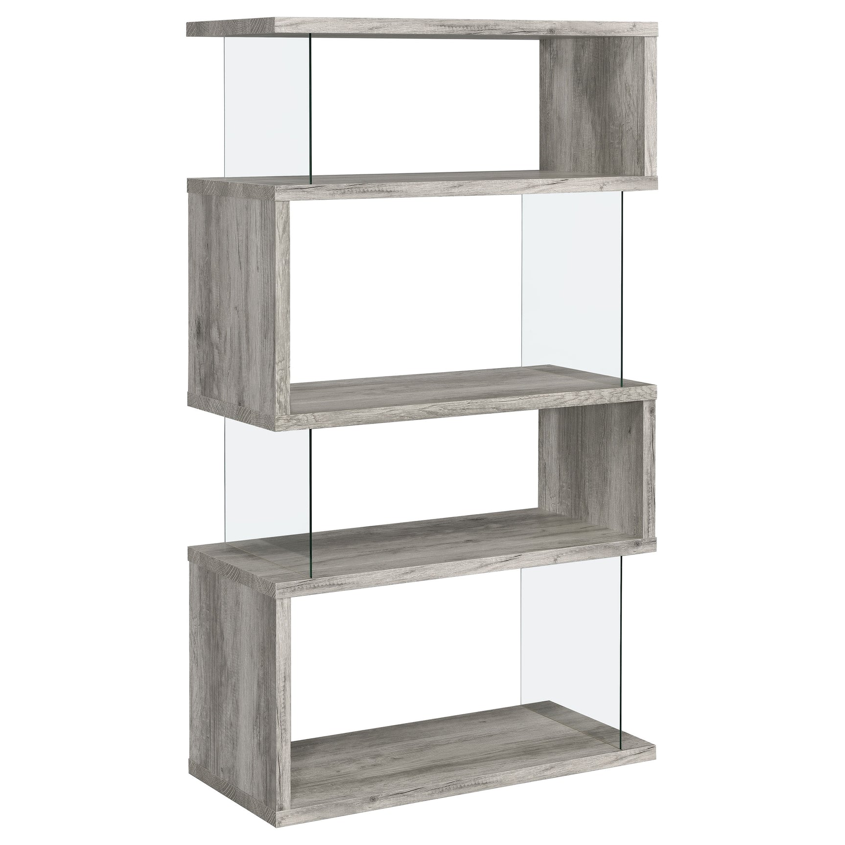 Emelle 63-inch 4-shelf Glass Panel Bookshelf Grey Driftwood - Tampa Furniture Outlet