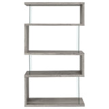 Emelle 63-inch 4-shelf Glass Panel Bookshelf Grey Driftwood - Tampa Furniture Outlet