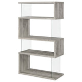 Emelle 63-inch 4-shelf Glass Panel Bookshelf Grey Driftwood - Tampa Furniture Outlet