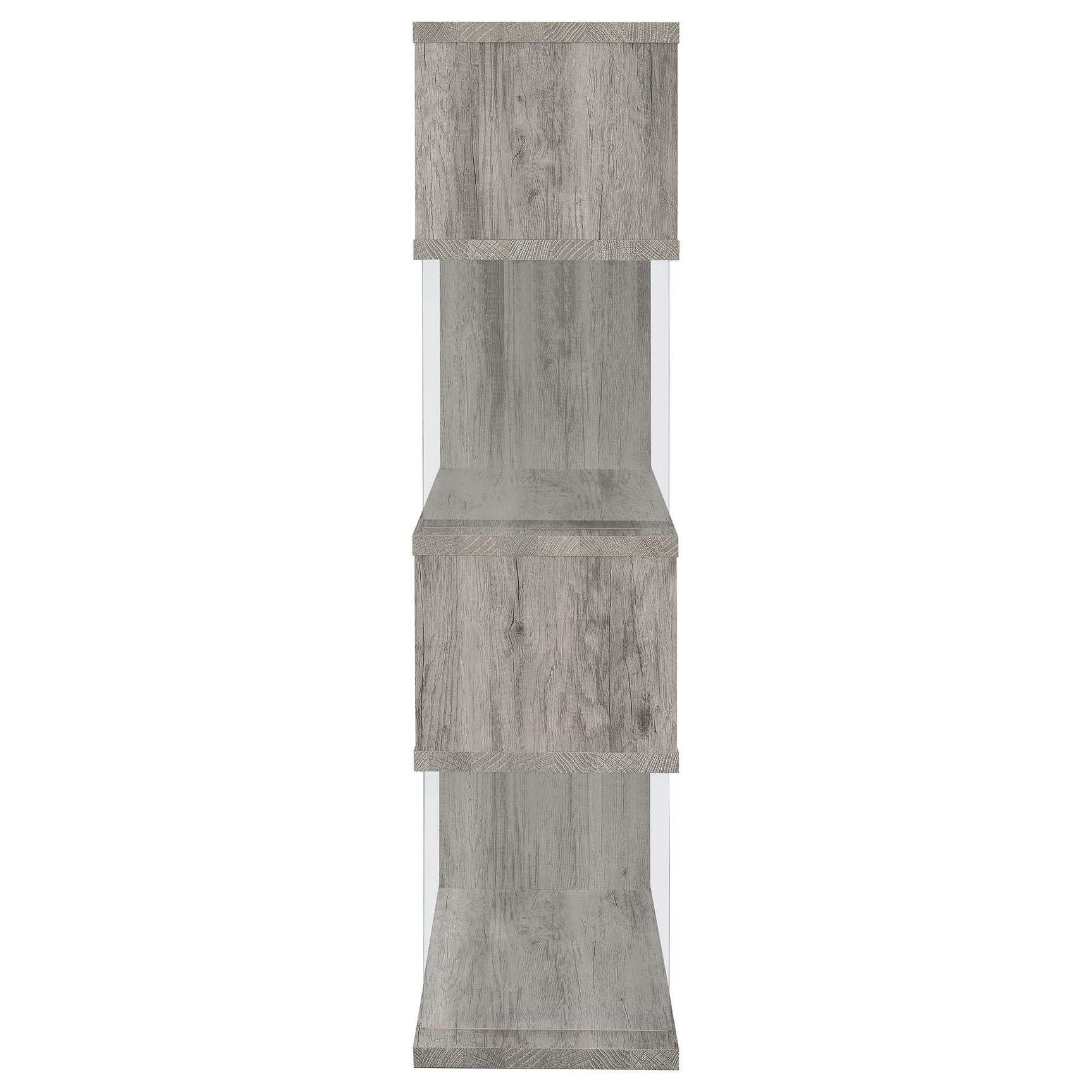 Emelle 63-inch 4-shelf Glass Panel Bookshelf Grey Driftwood - Tampa Furniture Outlet
