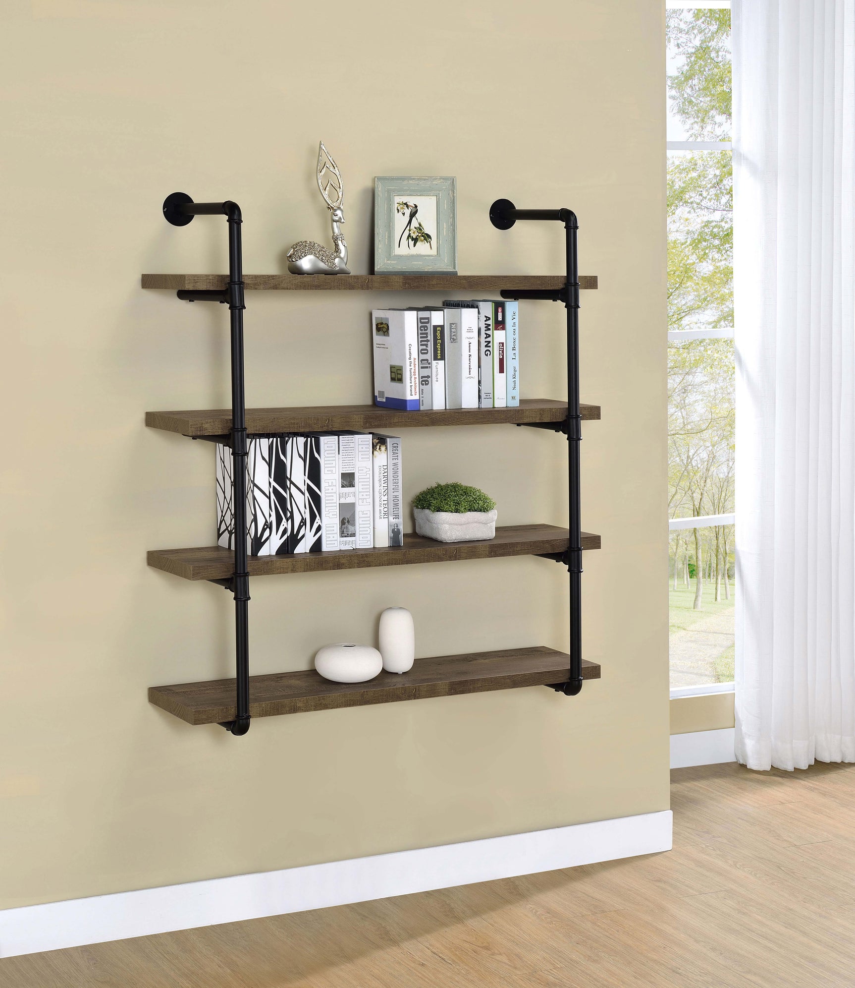 Elmcrest 39-inch 4-shelf Wall Bookshelf Rustic Oak - Tampa Furniture Outlet