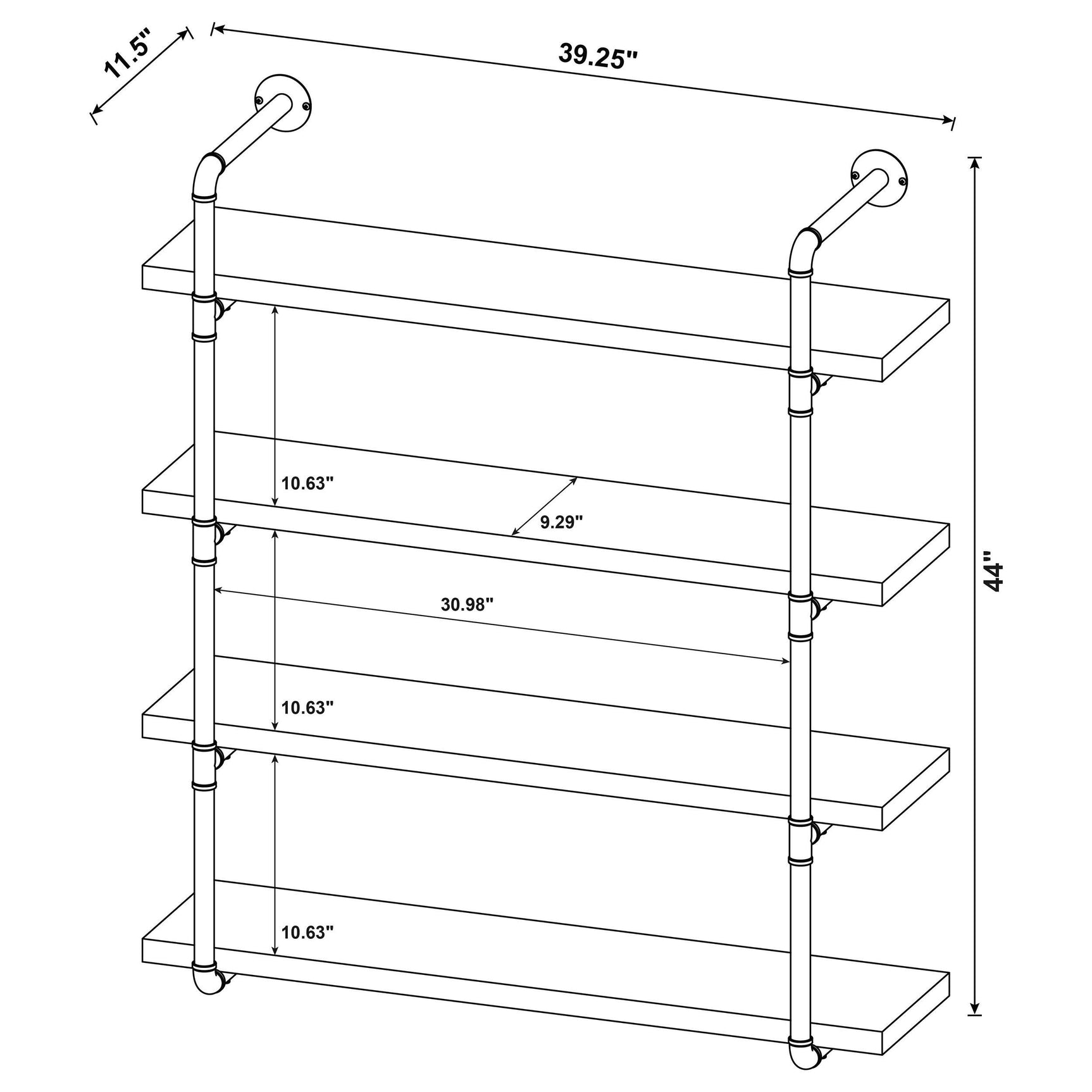 Elmcrest 39-inch 4-shelf Wall Bookshelf Rustic Oak - Tampa Furniture Outlet