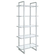 Tampa Furniture Outlet - Coaster - Hartford 79-inch 5-shelf Glass Bookshelf Chrome - 805538