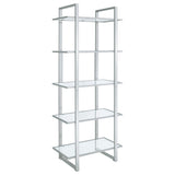 Tampa Furniture Outlet - Coaster - Hartford 79-inch 5-shelf Glass Bookshelf Chrome - 805538