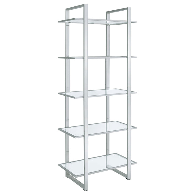 Tampa Furniture Outlet - Coaster - Hartford 79-inch 5-shelf Glass Bookshelf Chrome - 805538