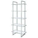 Hartford 79-inch 5-shelf Glass Bookshelf Chrome - Tampa Furniture Outlet