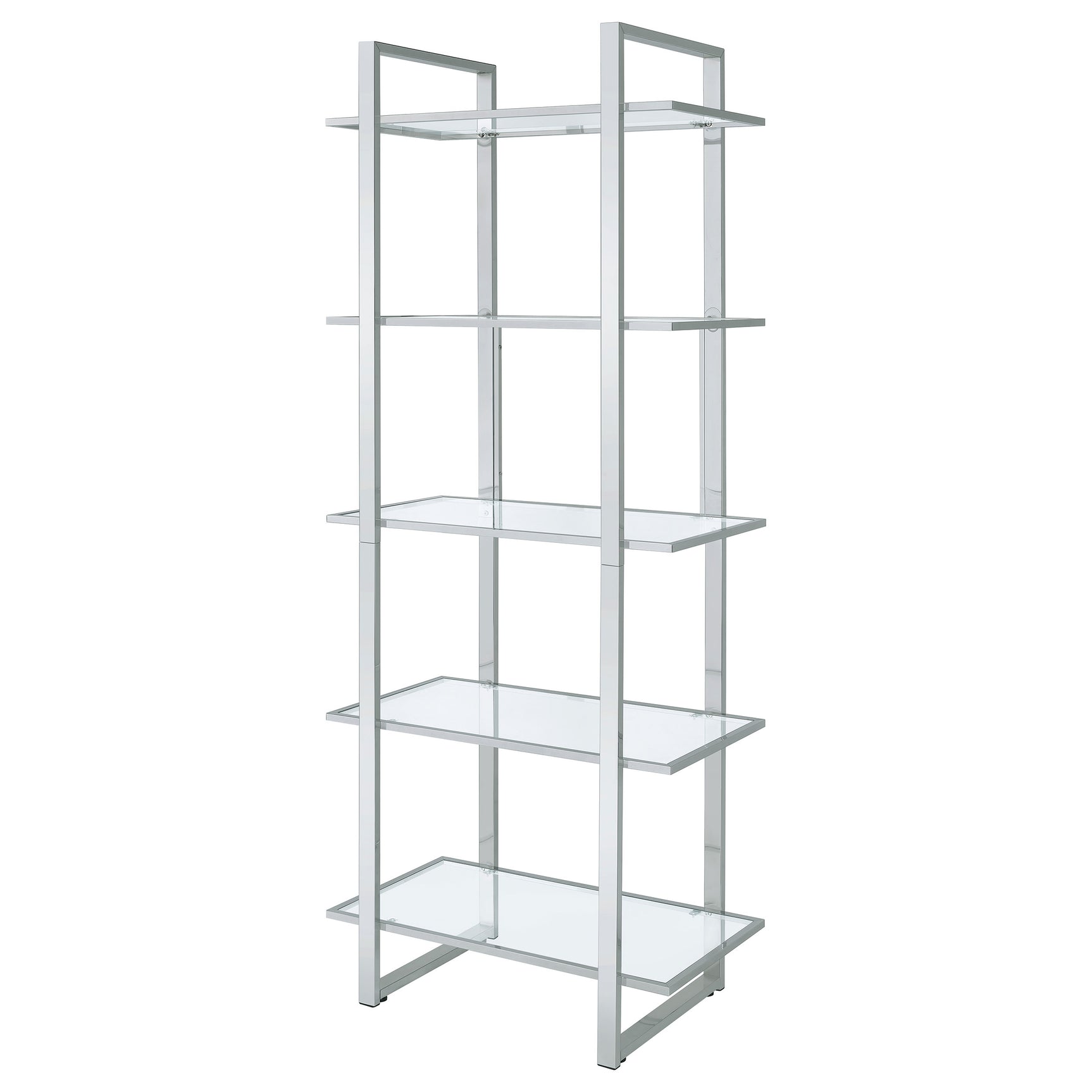 Hartford 79-inch 5-shelf Glass Bookshelf Chrome - Tampa Furniture Outlet