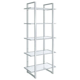 Hartford 79-inch 5-shelf Glass Bookshelf Chrome - Tampa Furniture Outlet