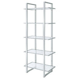 Hartford 79-inch 5-shelf Glass Bookshelf Chrome - Tampa Furniture Outlet