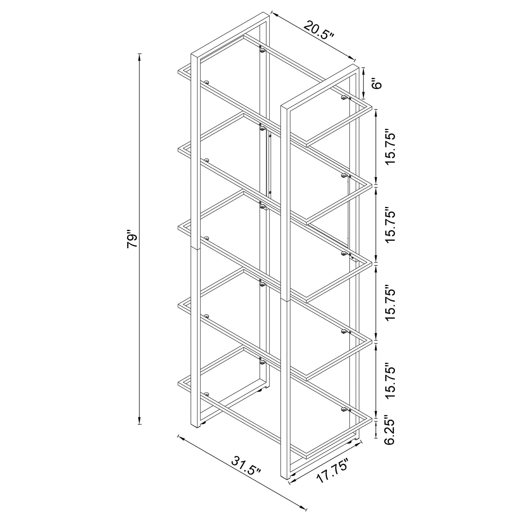 Hartford 79-inch 5-shelf Glass Bookshelf Chrome - Tampa Furniture Outlet