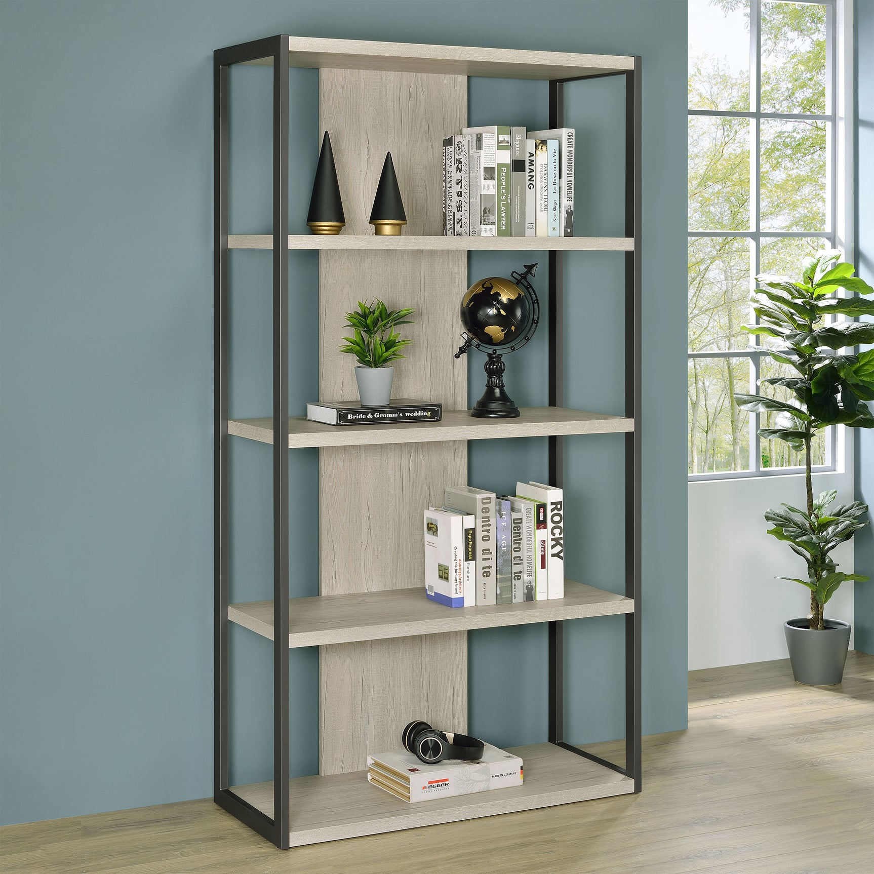 Loomis 72-inch 4-shelf Bookshelf Whitewashed Grey - Tampa Furniture Outlet