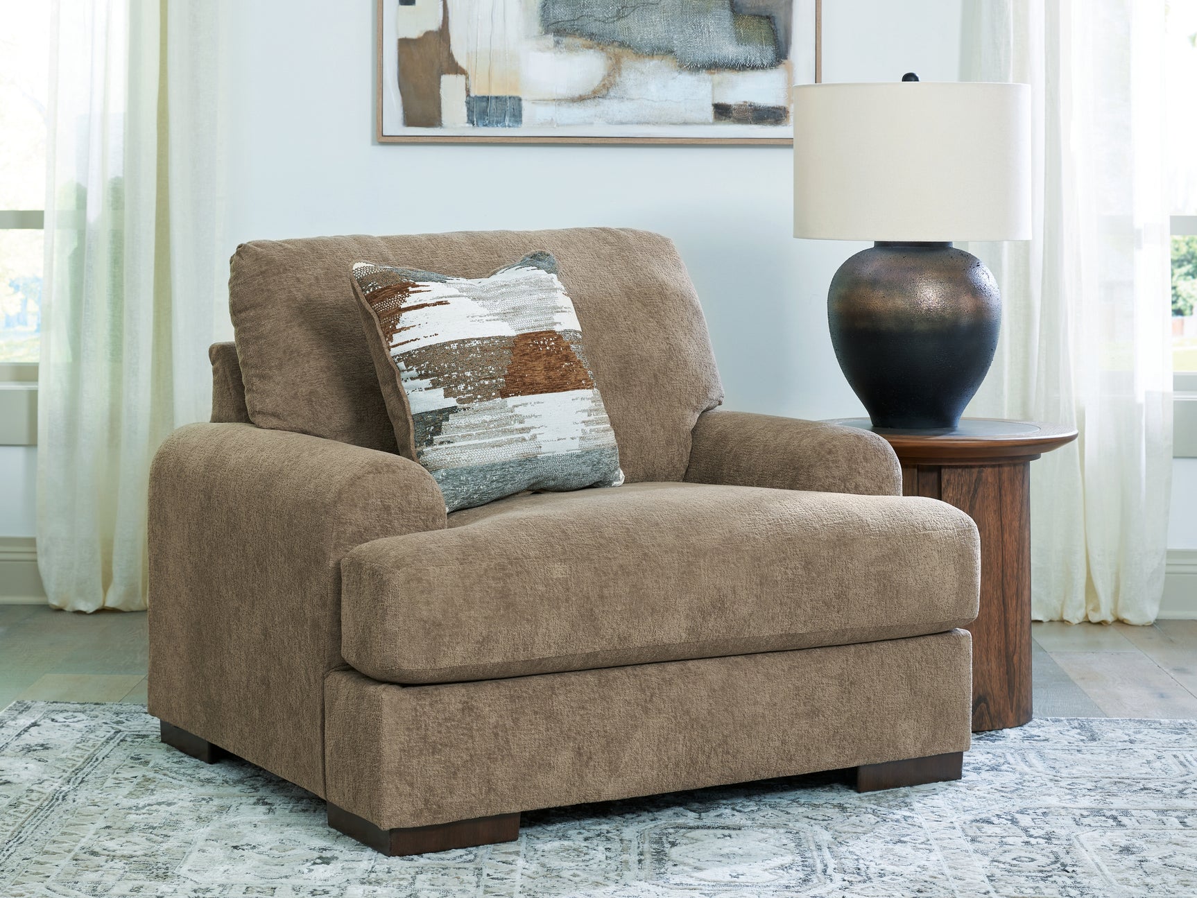 Tampa Furniture Outlet - Ashley Furniture - Jayne Park Living Room - Chair and a Half / Pecan - PC8150523
