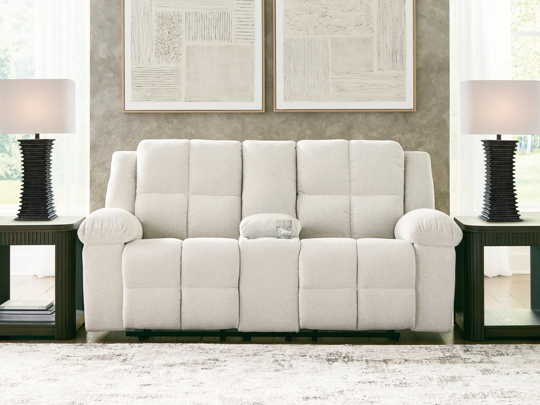 Tampa Furniture Outlet - Ashley Furniture - Orlen Living Room - DBL Rec Loveseat w/Console / Winter - 8160294