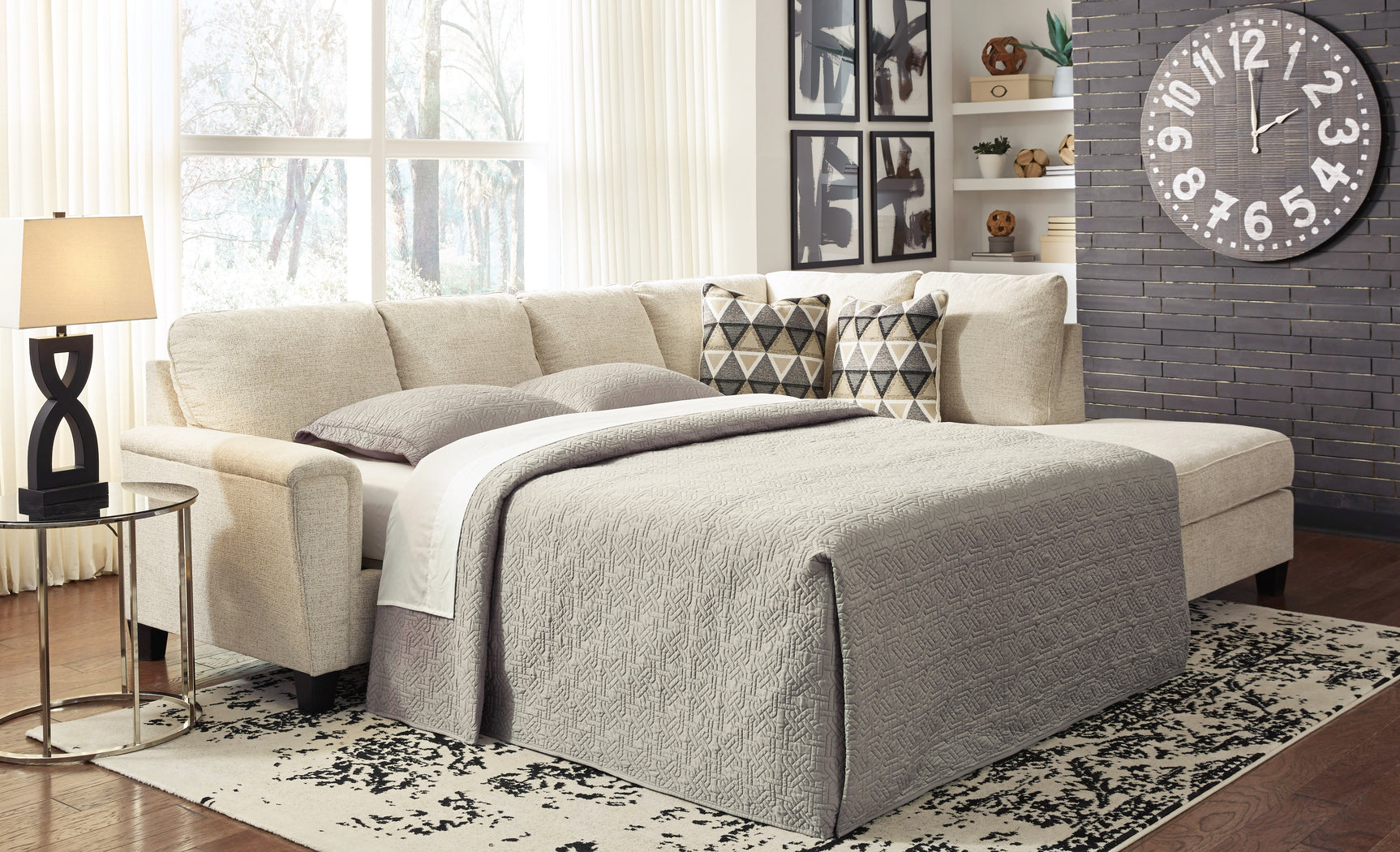 Tampa Furniture Outlet - Ashley Furniture - Abinger Sectional - LAF 2-Piece Sleeper Sectional with Chaise / Natural - 83904S4