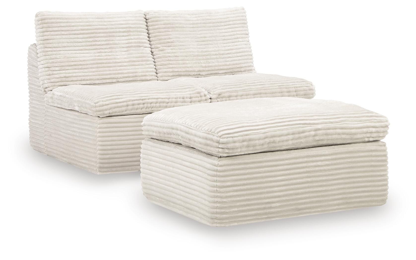 Tampa Furniture Outlet - Ashley Furniture - Fannin Sectional - 2 Armless Chairs w/Otto (3/CN) / Ivory - PC8430431