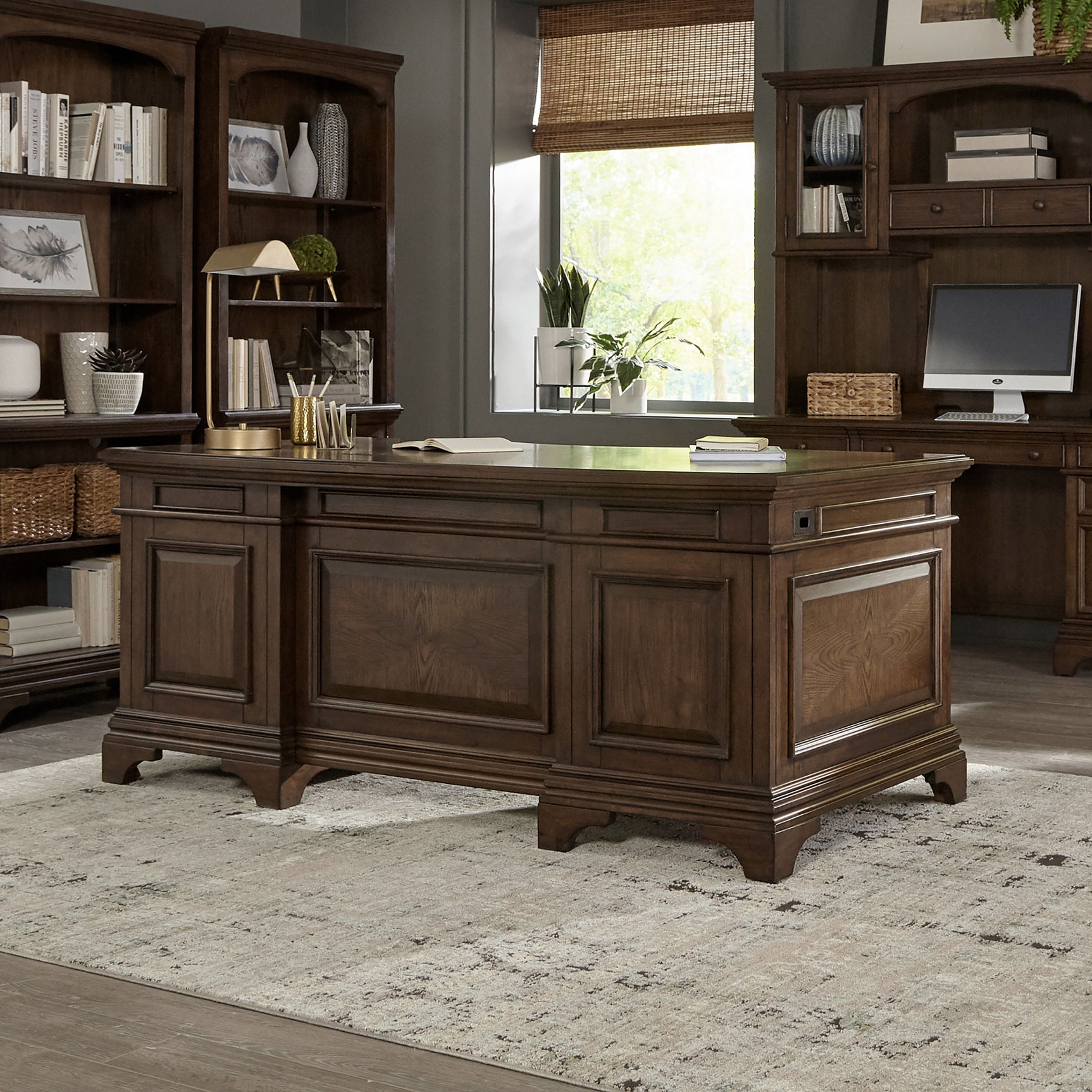 Hartshill 72-inch 7-drawer Executive Desk Burnished Oak - Tampa Furniture Outlet