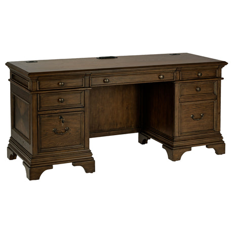 Tampa Furniture Outlet - Coaster - Hartshill 66-inch 5-drawer Credenza Office Desk Burnish Oak - 881282