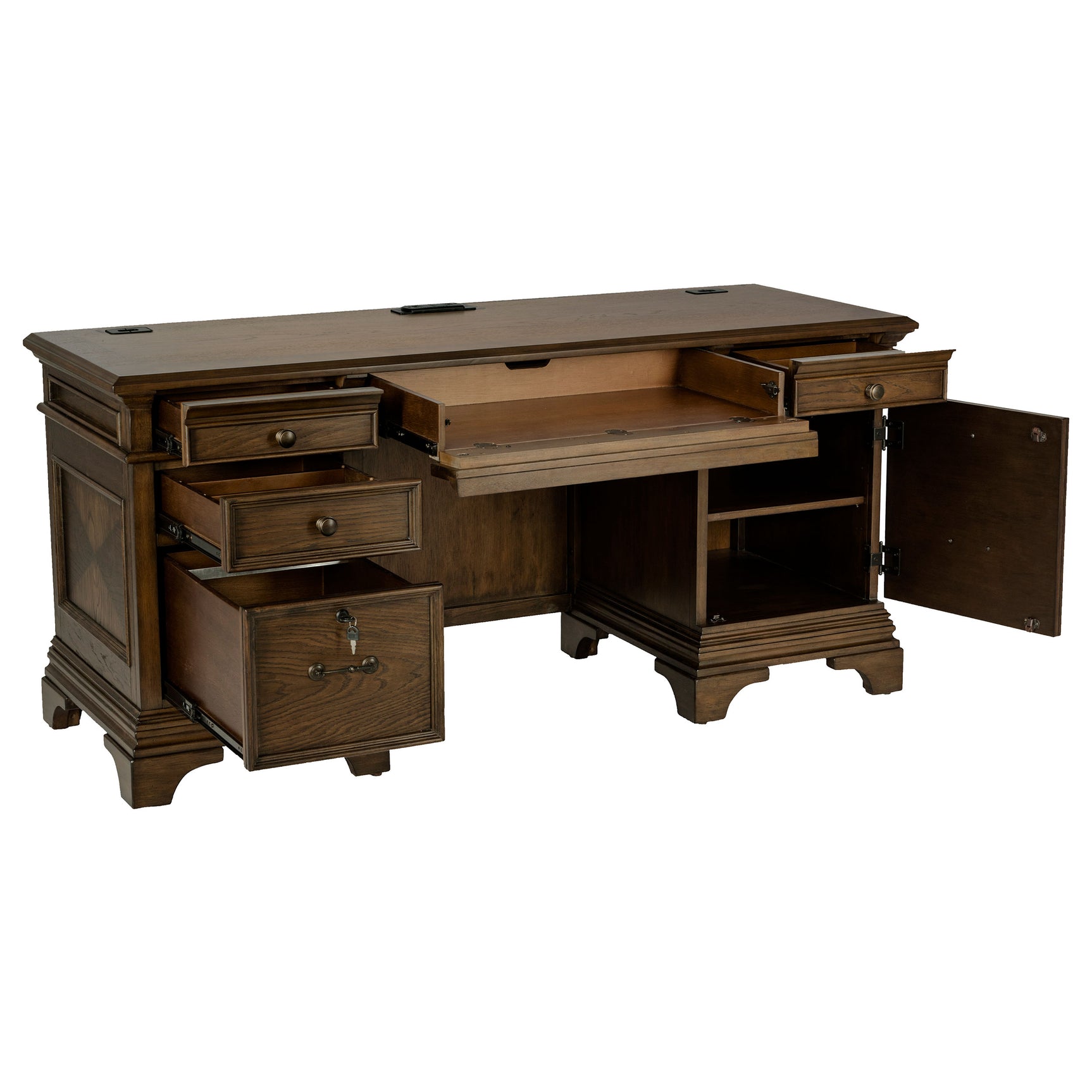 Hartshill 66-inch 5-drawer Credenza Office Desk Burnish Oak - Tampa Furniture Outlet