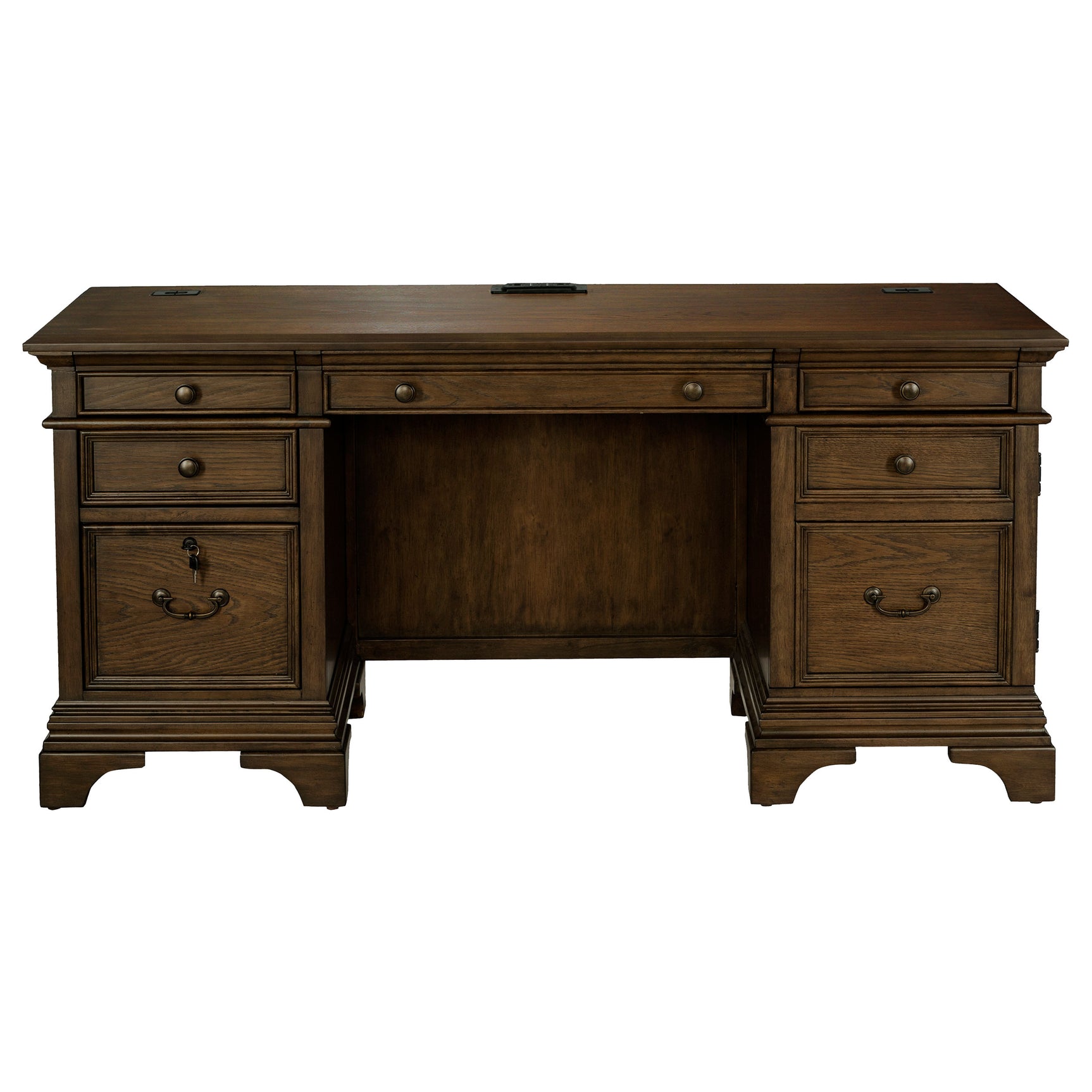 Hartshill 66-inch 5-drawer Credenza Office Desk Burnish Oak - Tampa Furniture Outlet
