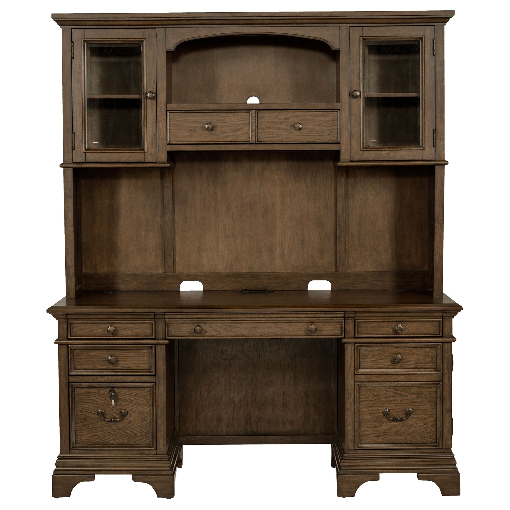 Hartshill 66-inch 5-drawer Credenza with Hutch Burnished Oak - Tampa Furniture Outlet