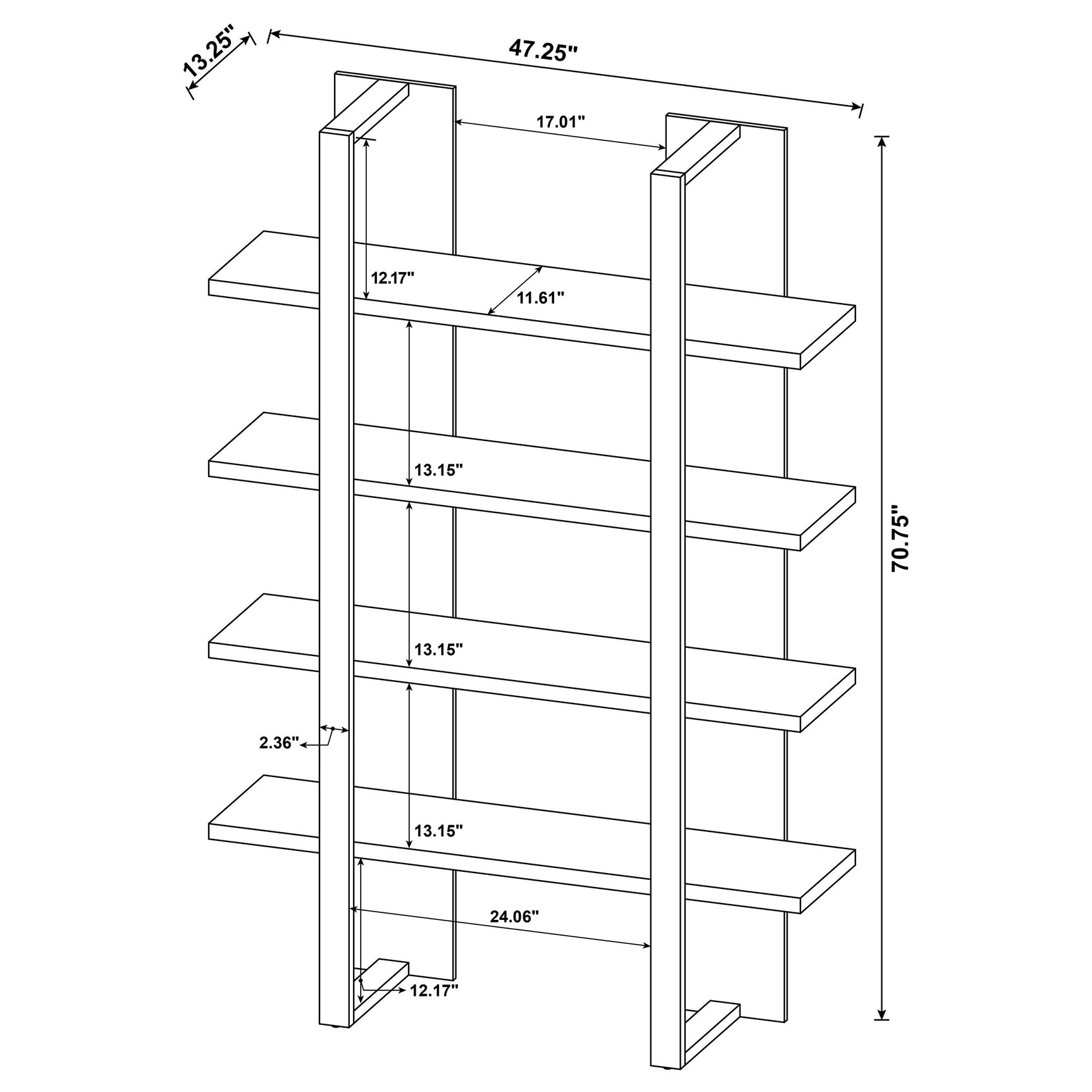 Danbrook 71-inch 4-shelf Bookshelf Black and Aged Walnut - Tampa Furniture Outlet