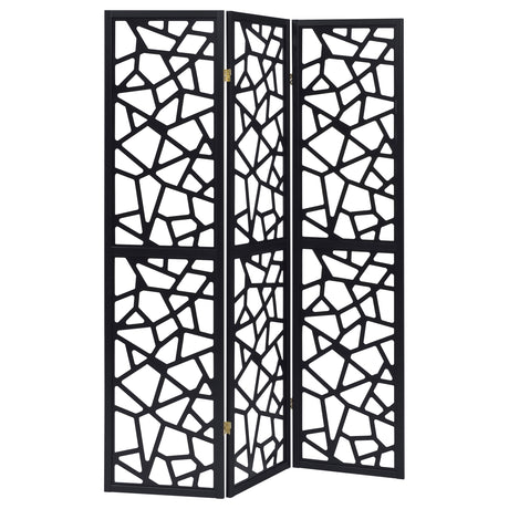 Tampa Furniture Outlet - Coaster - Nailan 3-Panel Room Divider Folding Screen Black Open Mosaic - 900092
