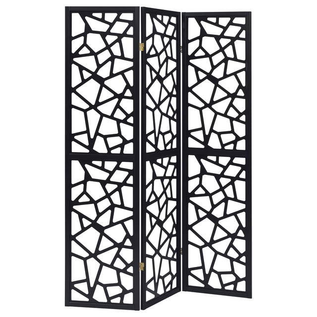 Tampa Furniture Outlet - Coaster - Nailan 3-Panel Room Divider Folding Screen Black Open Mosaic - 900092