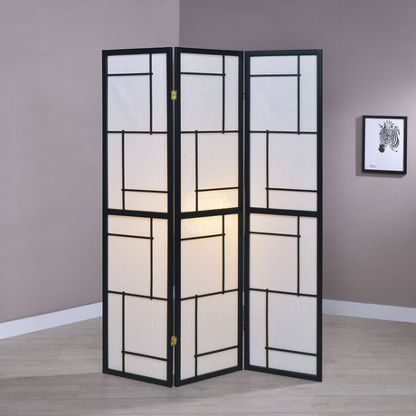Damis 3-Panel Room Divider Folding Shoji Screen Black - Tampa Furniture Outlet