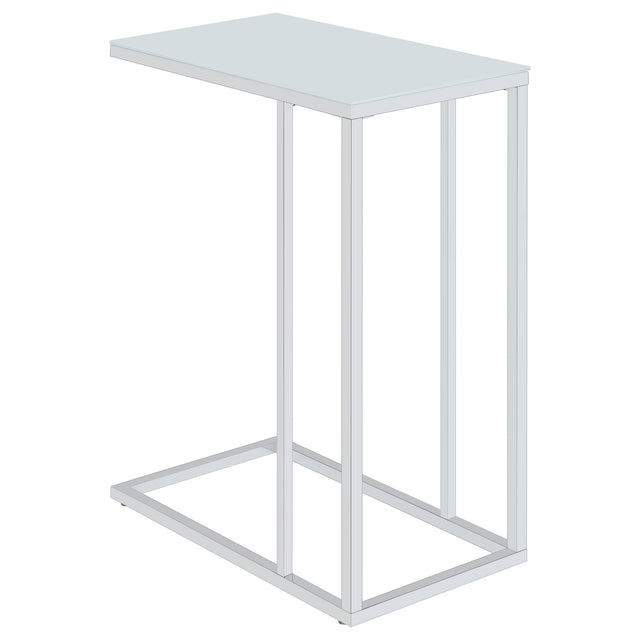 Tampa Furniture Outlet - Coaster - Stella White Glass Top C-Shaped Sofa Side Table Chrome - 900250