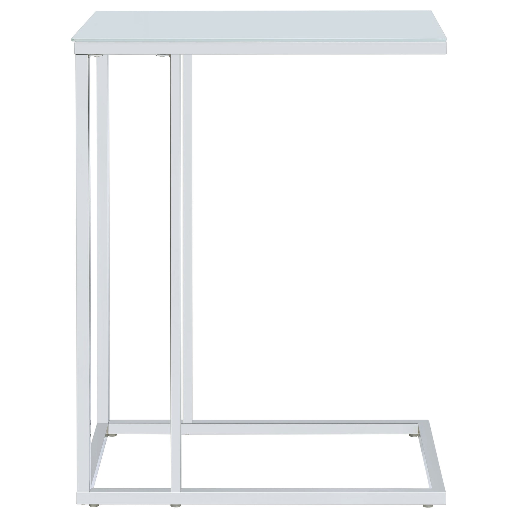 Stella White Glass Top C-Shaped Sofa Side Table Chrome - Tampa Furniture Outlet