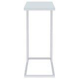 Stella White Glass Top C-Shaped Sofa Side Table Chrome - Tampa Furniture Outlet