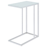 Stella White Glass Top C-Shaped Sofa Side Table Chrome - Tampa Furniture Outlet