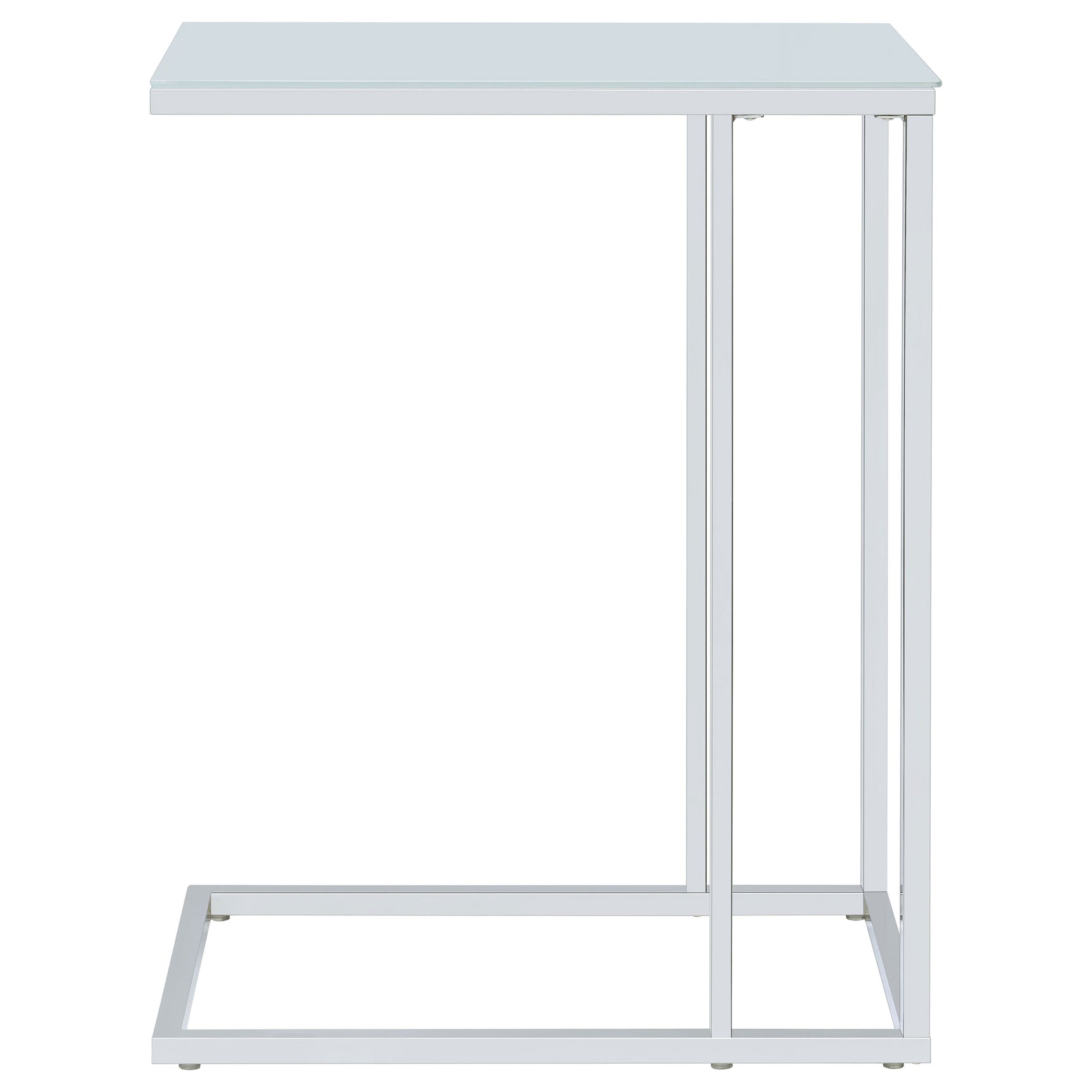 Stella White Glass Top C-Shaped Sofa Side Table Chrome - Tampa Furniture Outlet