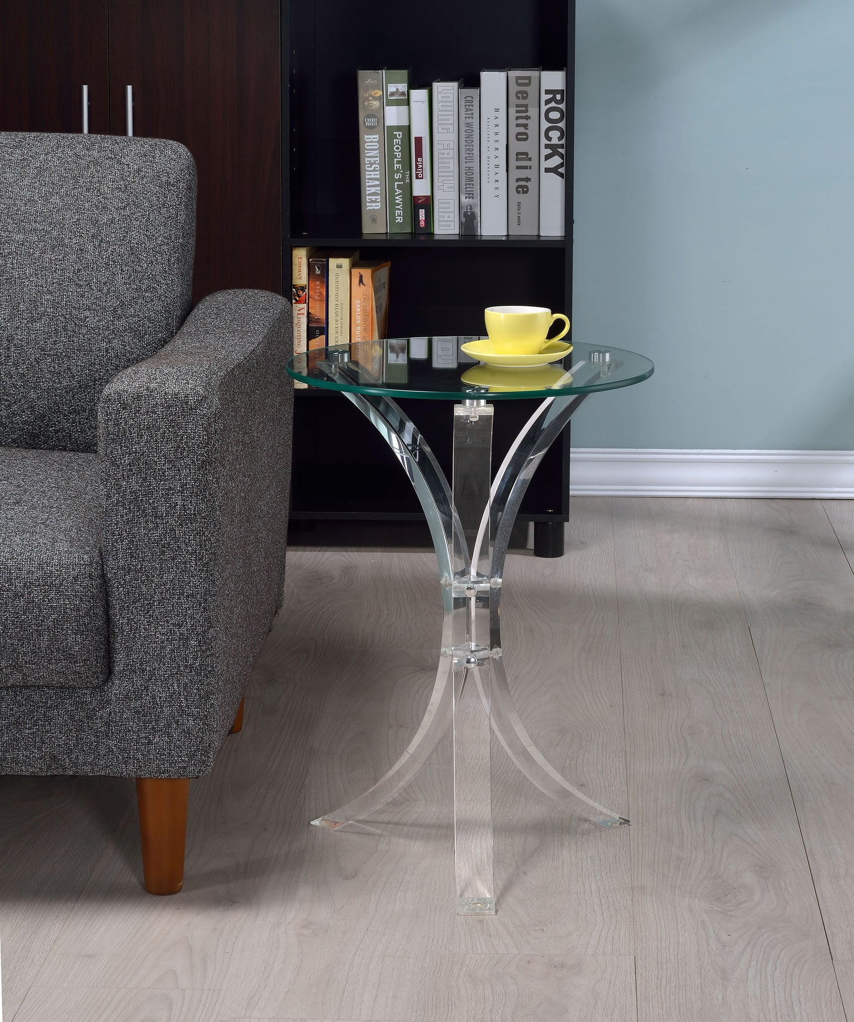 Laning Round Glass Top Acrylic Side Table Clear - Tampa Furniture Outlet