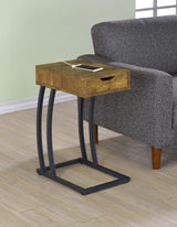 Troy 1-drawer C-Shaped Side Table Power Outlet Rustic Nutmeg - Tampa Furniture Outlet