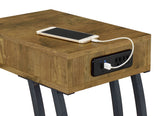 Troy 1-drawer C-Shaped Side Table Power Outlet Rustic Nutmeg - Tampa Furniture Outlet