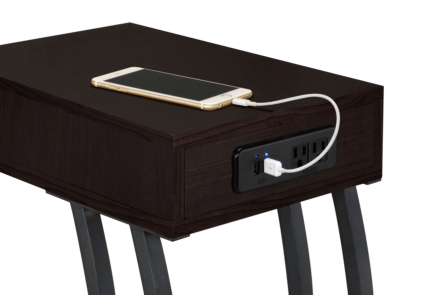 Troy 1-drawer C-Shaped Side Table Power Outlet Cappuccino - Tampa Furniture Outlet