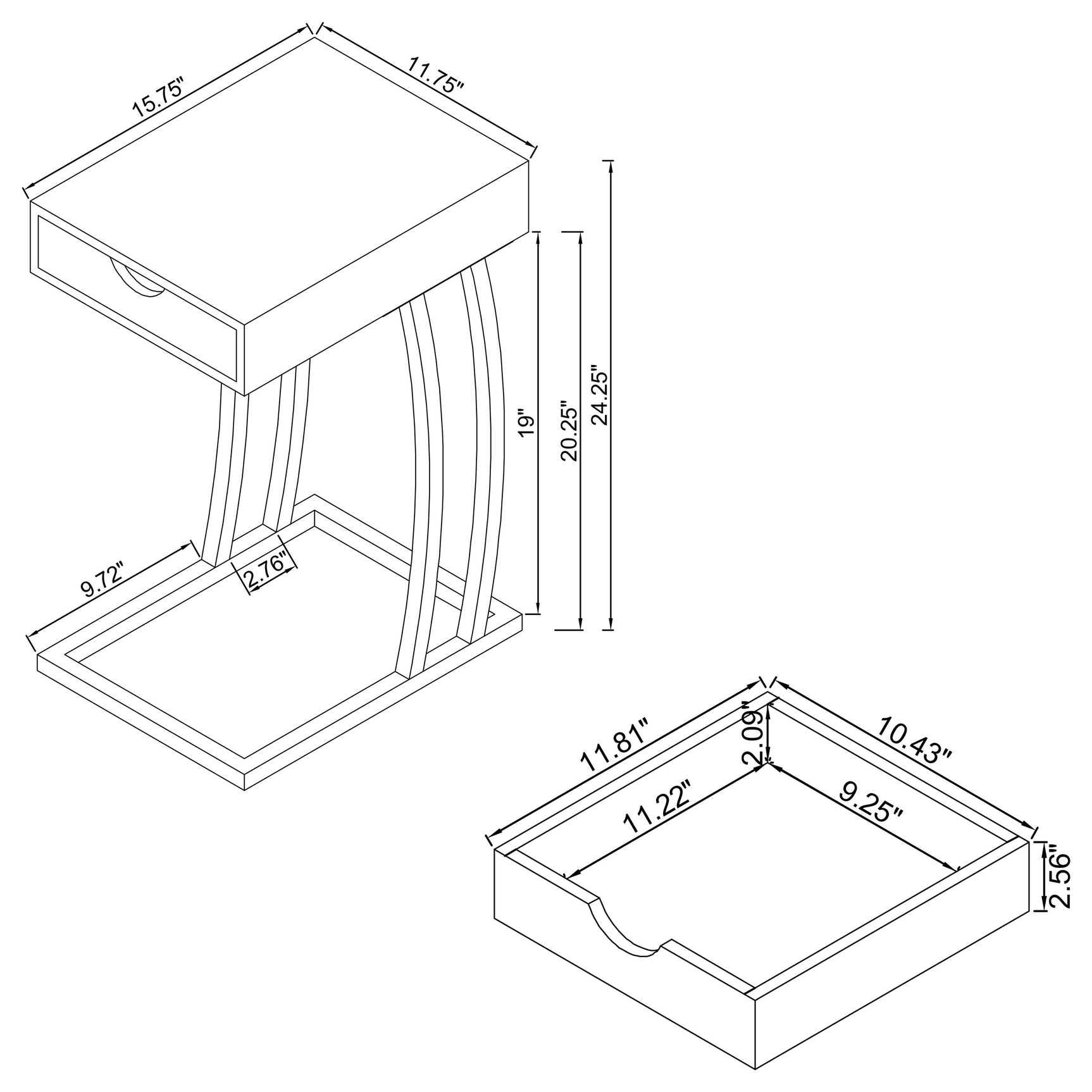 Troy 1-drawer C-Shaped Side Table Power Outlet Cappuccino - Tampa Furniture Outlet