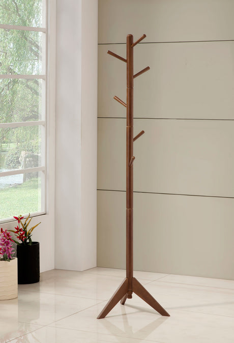 Devlin 6 Hook Freestanding Wood Coat Rack Hat Hanger Walnut - Tampa Furniture Outlet