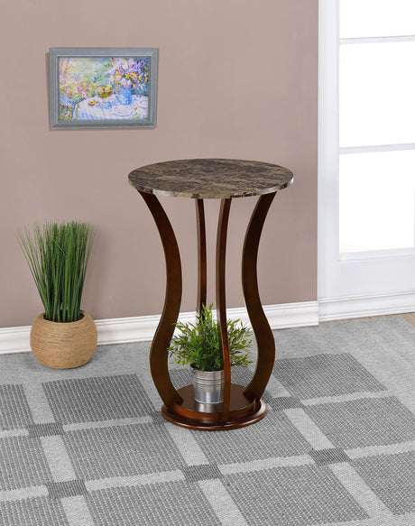 Elton Round Faux Marble Top Plant Stand Brown - Tampa Furniture Outlet